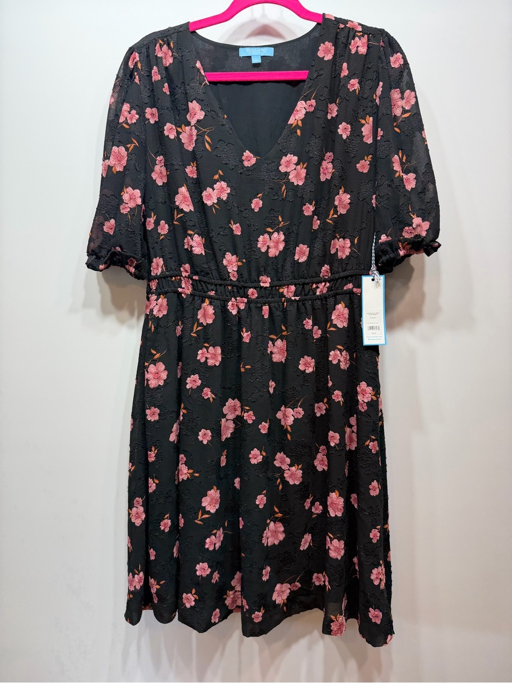 Draper James Black Dress with Pink Floral Embroidery - Picture 2 of 8